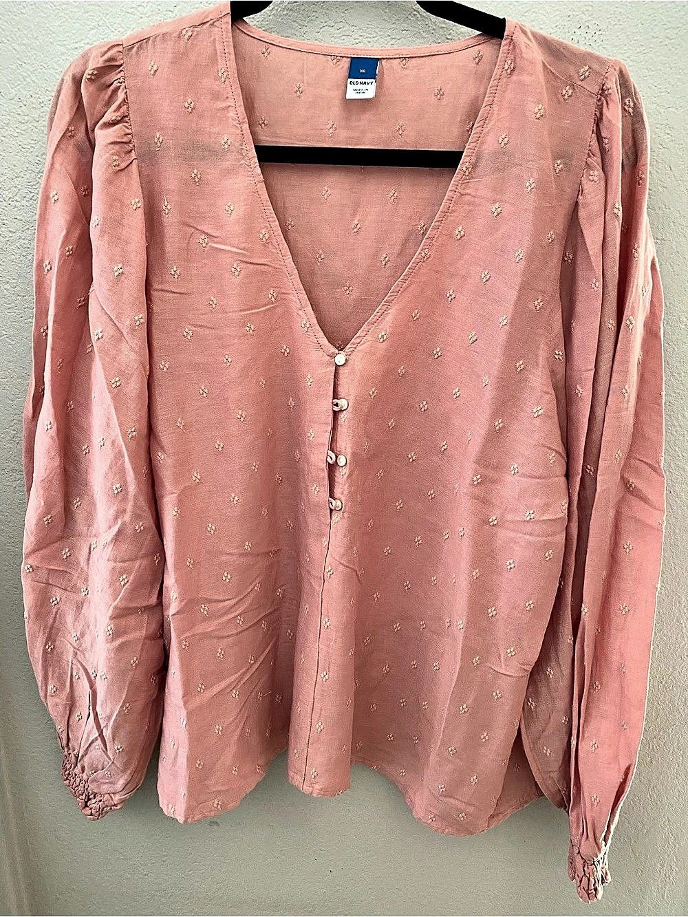 Vintage Old Navy Floral Embroidered Button-Front Blouse in Pink Size XL